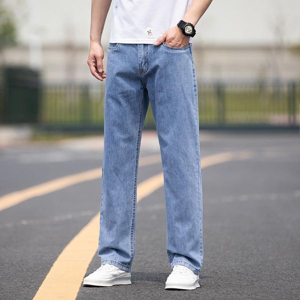 

spring summer men's lightweight thin denim jeans high-quality cotton classic brand youth fashion straight pants cowboy trousers, Blue