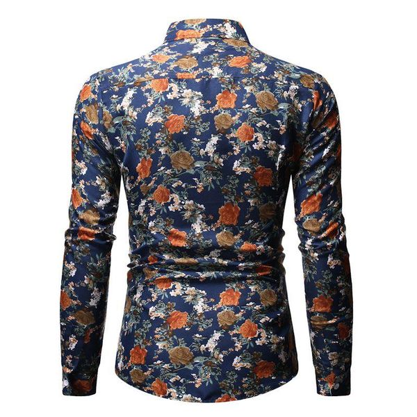

men's slim fit floral print shirt male flower printed long sleeve men autumn casual shirts 9 colors -3xl, White;black