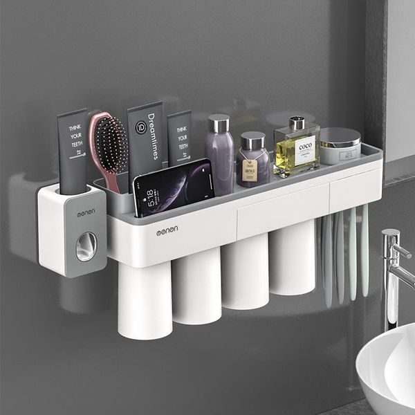 

toothbrush holders holder with magnetic inverted cup bathroom storage rack toothpaste squeezer multifunction accessories set