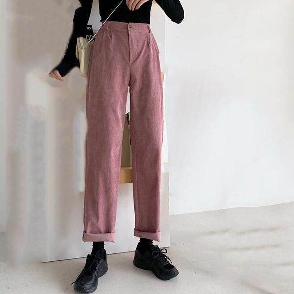 

women's pants & capris autumn corduroy 2021 loose wide-leg casual high waist straight female students nine-point joggers women, Black;white