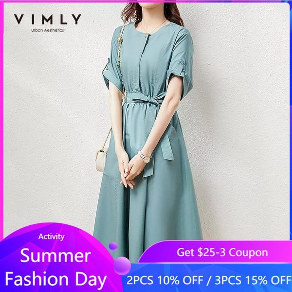 

casual dresses vimly summer long dress for women fashion round neck shirt 2021 elegant bandage aline female vestidos f7005, Black;gray