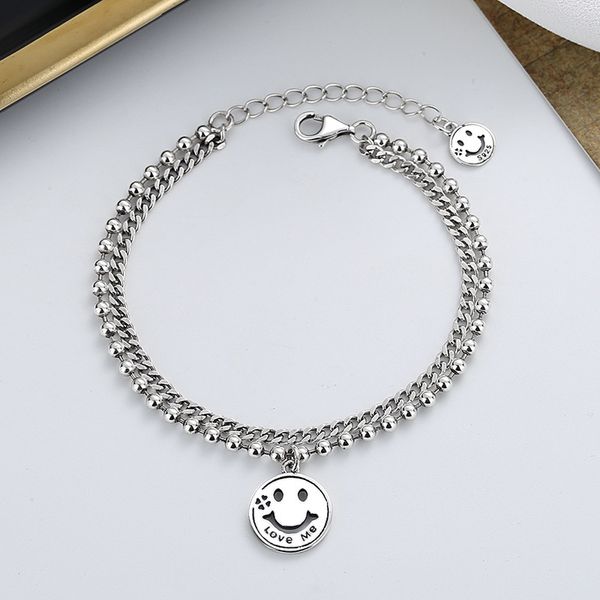 

chaosheng s925 sterling silver double-layer smiling face bracelet ins korean version personality cool style student girlfriends gift hand, Golden;silver