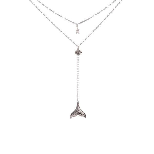 

pendant necklaces jewelry exquisite fishtail wild long alloy shell necklace five-pointed star ladies clavicle chain, Silver