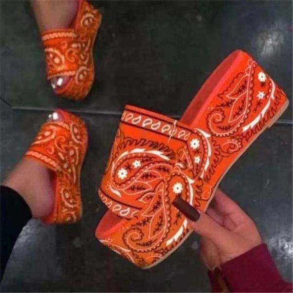 

summer sandals printed slippers open toe fashion outdoor women's shoes thick bottom plus size 35-43 zapatillas de casa, Black