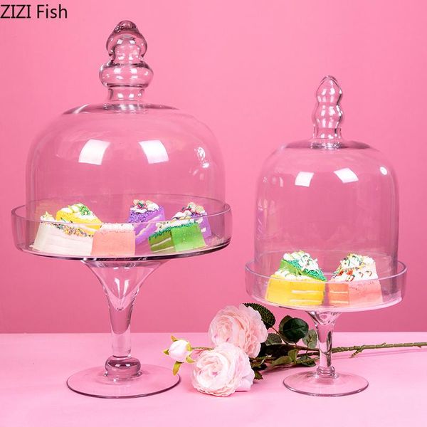 

European Style Transparent Glass Round Cake Stand Dust Cover Plate And Lid For Weddings Birthday Decor Other Bakeware