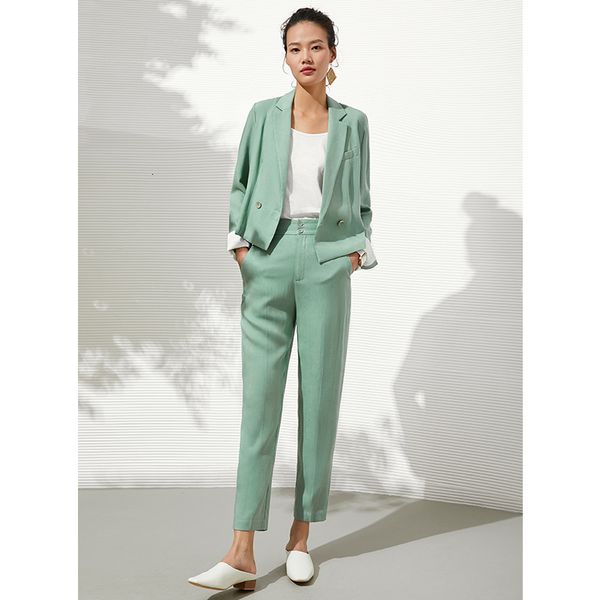 

women's two piece pants minimalismo outono conjunto terno feminino senhora do escritÃ³rio blazer jaqueta curta calÃ§as de cintura alta ca, White