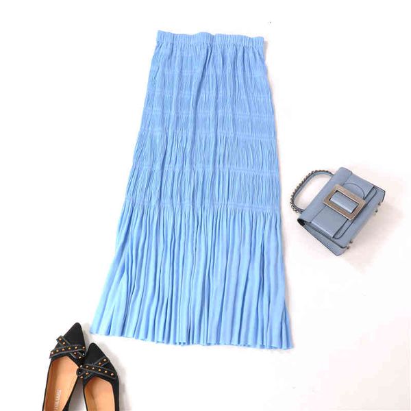 

skirt miyake fashion fold pure color twill design waist skirt, Black