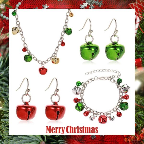 

earrings & necklace multicolor bells green red women's rings dangle white chain bracelets christmas alloy jewelry sets for women, Silver