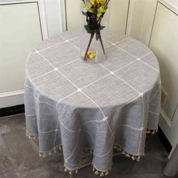 Nordic estilo grade redonda pano de mesa bordado pano de laço lavável tampa de pano de algodão lavável para decoração de casamento de Natal 210626