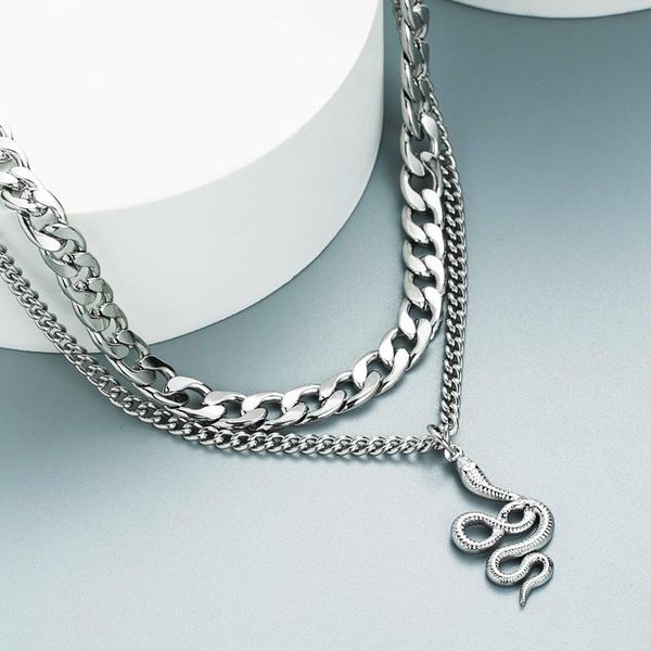 

chokers allme hyperbolic metallic twisted dragon pendant necklace for women ladies double-layer titanium steel chunky chain, Golden;silver