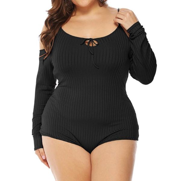 

women's jumpsuits & rompers womail women plus sizeo neck long sleeve solid bodysuit 2021 autumn winter fashion party bodycon knitted, Black;white