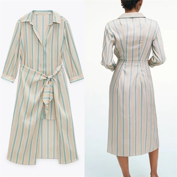 

spring asymmetric striped shirt dress women long sleeve vintage party dresses woman fashion button up knotted vestidos 210524, Black;gray