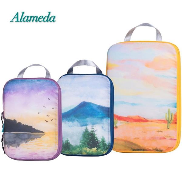 

travel storage bag suitcase luggage waterproof compression packing cubes set folding clothing organizer cube bags