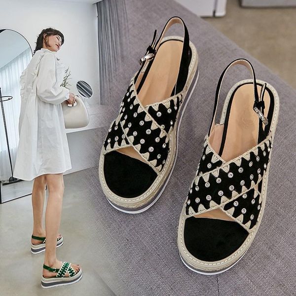 

sandals women's 2021 summer sponge cake thick bottom increased word buckle belt all-match casual outer wear, Black