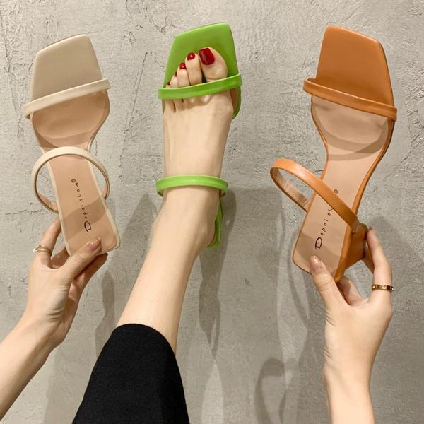 

sandals 2021 women pumps solid ankle strap shoes for square toe heels party wedding woman high luxury zapatos 35-39, Black