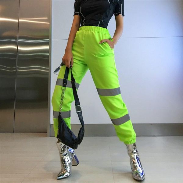 

women's pants & capris flash reflective patchwork jogger spliced women solid streetwear casual trousers high waist hallan cargo, Black;white