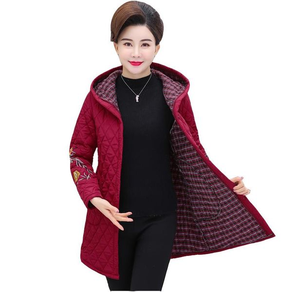 

women's trench coats autumn and winter clothing coat jacket long section medium length plus size hooded light embroidered cotton jacket, Tan;black