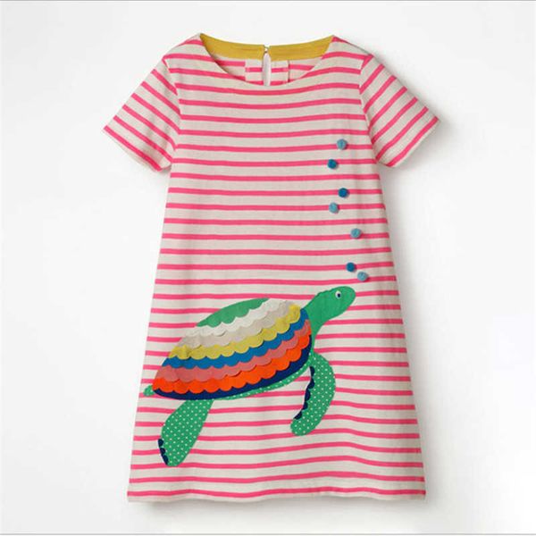 Baby Streifen Kleidung Applikation Mädchen Kleider mit Schildkröte Sommer Prinzessin Baumwolle Kinder Kleidung Kinder 210529