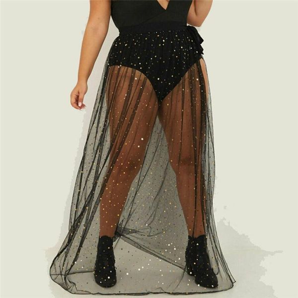 

fashion women casual transparent bikini cover up sheer beach high waist maxi long wrap skirt sarong shorts skirts, Black