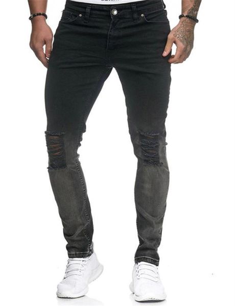 

men's jeans long mens pencil pants holes casual teenager jean trousers with zipper designer fashion slim hiphop 4lgv, Blue