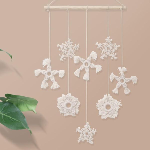 

decorative objects & figurines handmade woven macrame wall hanging dreamcatcher cotton thread snowflake christmas decor art home ornaments