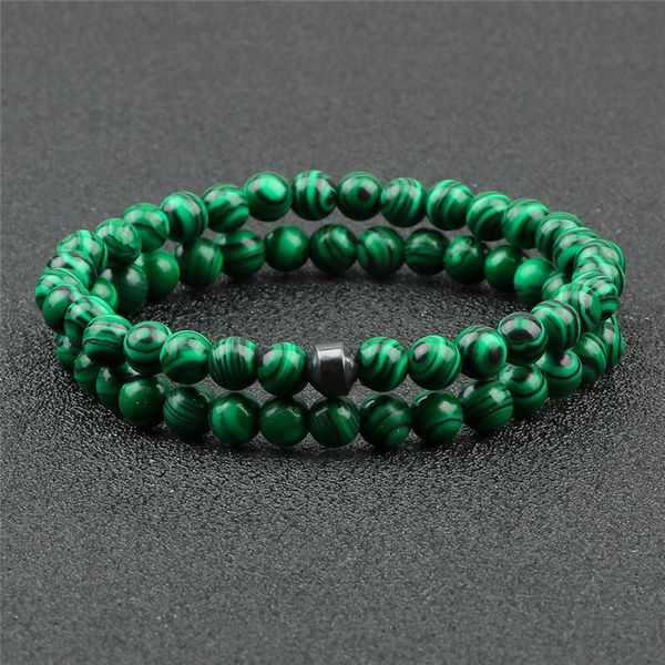 

beaded, strands classic 2pcs/set bead bracelet natural volcanic stone tiger eye malachite elastic for men/women bracelets&bangles couple jew, Black