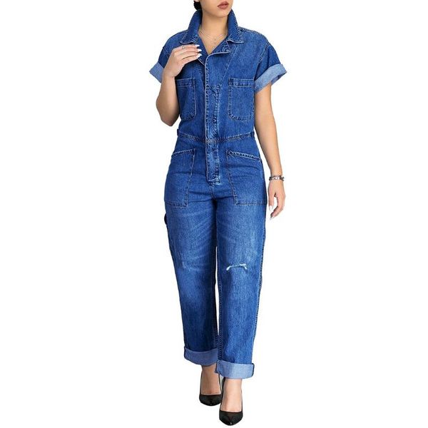 

women's jumpsuits & rompers 2021 elegant denim jumpsuit long blue jean pants bodysuit for women overalls female demin, Black;white