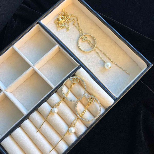 

70% off luxury jewelry high version letter pearl earrings female dijia net red full water tassel pendant necklace, Silver