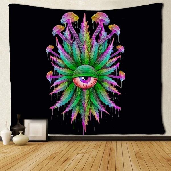 

tapestries magical trippy tapestry leaf head with mushroom branchs blue colorful rainbow tie dye wall hanging