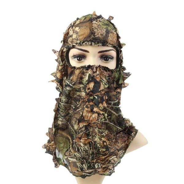 

camouflage cap outdoor mask foot socket hunting head set riding of leaves position cover hats, Black;white