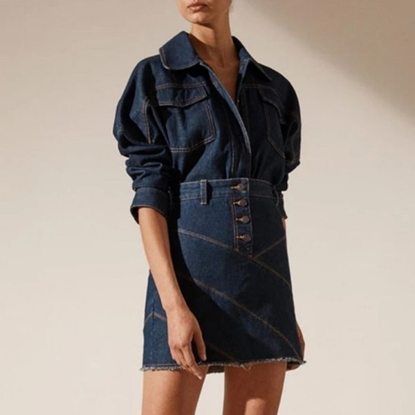 

two piece dress set women denim blouse+high waist jeans skirt rz4e, White
