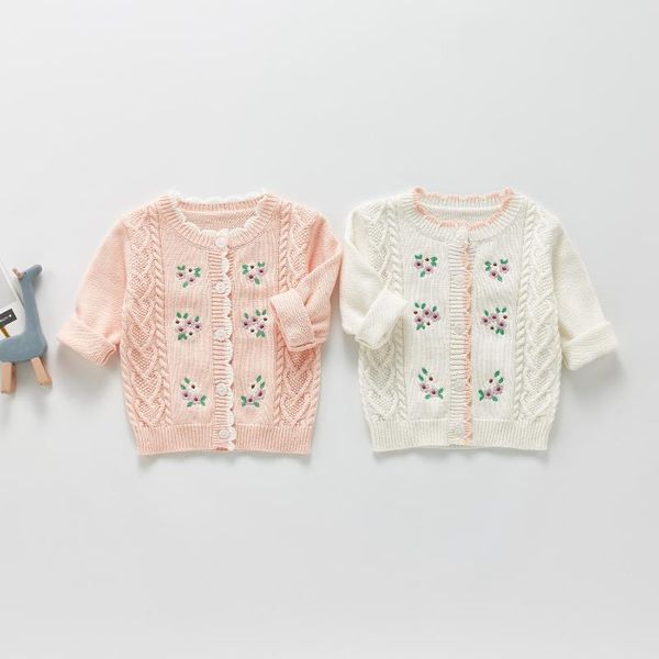 

pullover baby sweater flower embroidery knit cardigan 2021 autumn girls princess coat infant knitted kids jacket, Blue