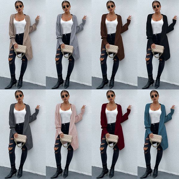 

autumn and winter wear solid color long loose knitted sweater cardigan, White;black