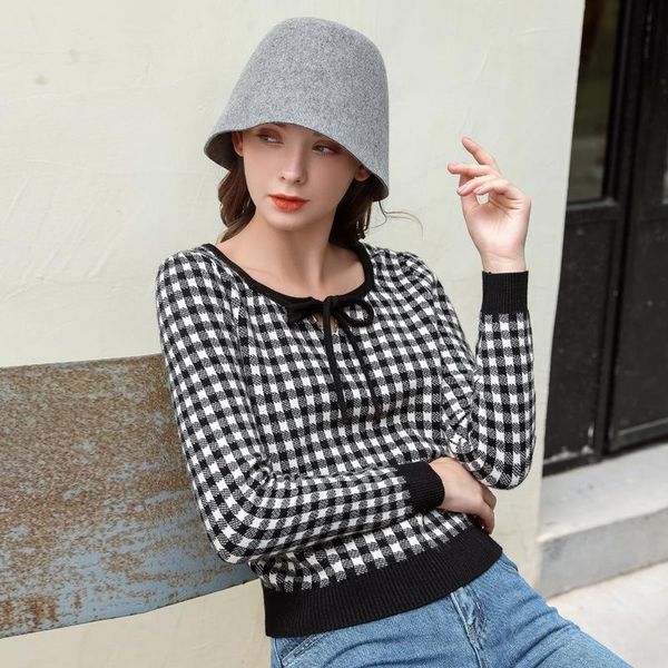 

bow tie pullover sweater autumn winter 2021 spring long sleeve bottoming women woman women's sweaters, White;black
