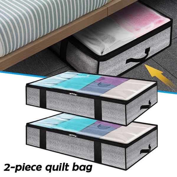 

clothing & wardrobe storage 2 pcs underbed bags 90l large capacity quilt clothes organizers with window handle dual zipper foldable est