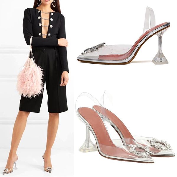 

transparent pvc sandals women pointed clear crystal cup high heel stilettos pumps summer shoes peep toe size 21 dress, Black