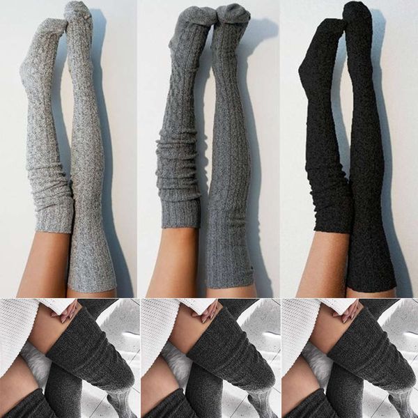 

lady wool warm women knit over knee thigh high stockings socks pantyhose tights, Black;white