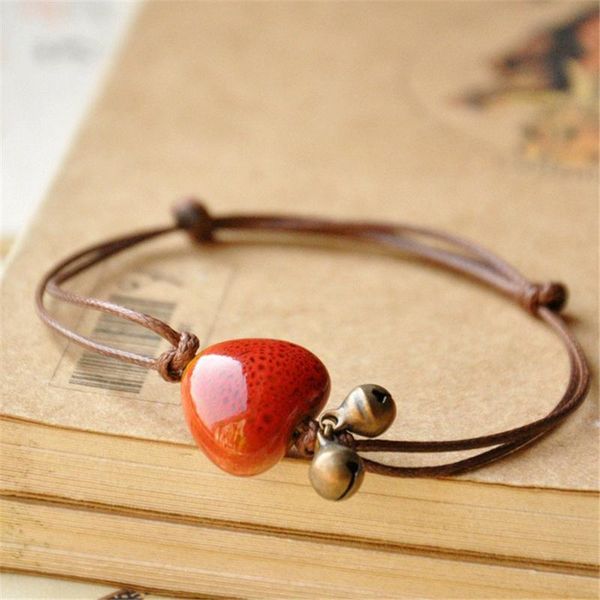 

anklets 3pcs fashion ethnic style ceramic bracelet adjustable handmade porcelain beads rope for women, Red;blue