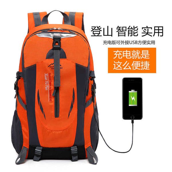 Saco ao ar livre esportes viagem montanhismo mochila camping caminhada caminhada trekking usb soquete mochila viagens à prova d 'água 40l mochila q0721