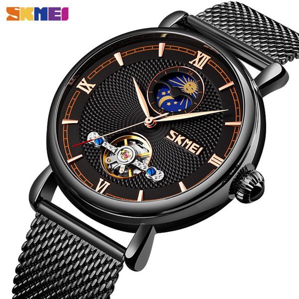 SKMEI Automático Relógio Mecânico Homens Moda Hollow Mens Mens Relógios de Pulso Moon Fase Luxo Business Reloj Hombre 9220 Q0524