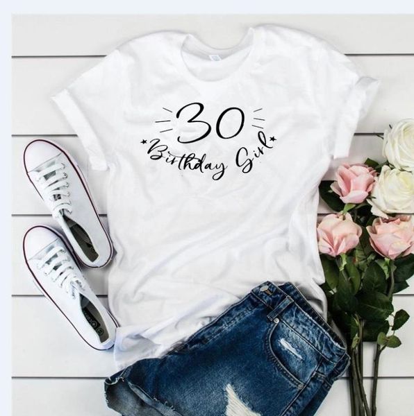 

women's t-shirt 30 birthday girl tshirt fashion party harajuku female clothing cotton funny letter 1991 women short sleeve tees, White