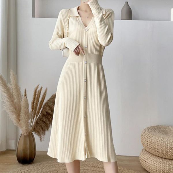 

casual dresses 2021 autumn winter long sleeve slim sweater midi dress fashion knitted vintage elegant party vestidos de mujer, Black;gray