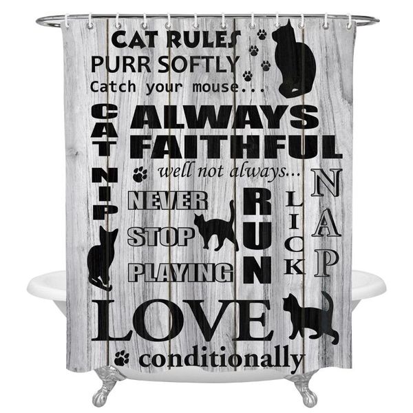 

shower curtains wood grain cat rules print curtain waterproof fabric large for bathroom accessories polyester