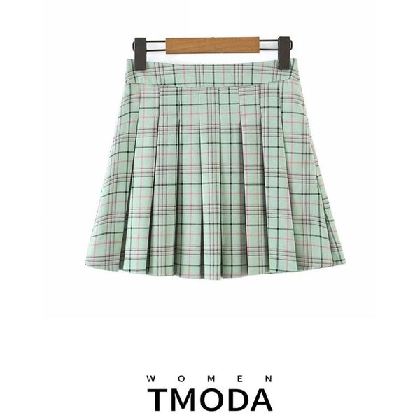 

skirts tmoda1053 2021 spring summer women high waist plaid mini skirt school short pleated kawaii japanese female, Black