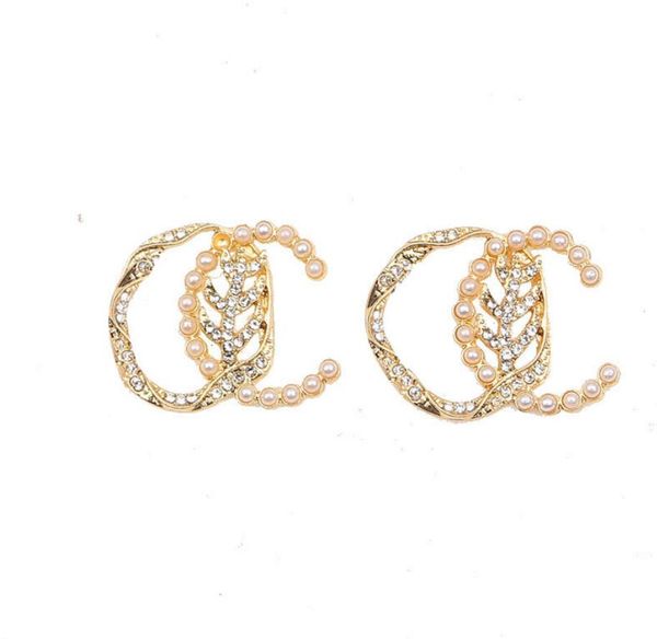 

2022 wholesale fashion brand letter stud earrings aretes womens ladies golden silver earring high-end famous full diamonds designer wedding
