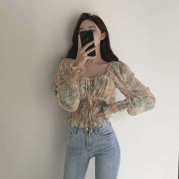 

dress all match ol florals sunscreen casual streetwear chic loose slash neck gentle high waist leisure shirts, White