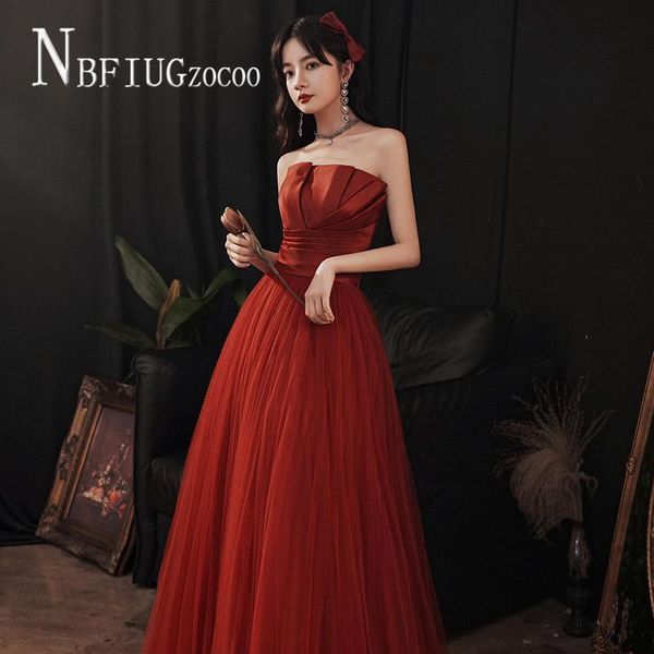 

casual dresses 2021 red bride toast women dress slim temperament engagement strapless female, Black;gray