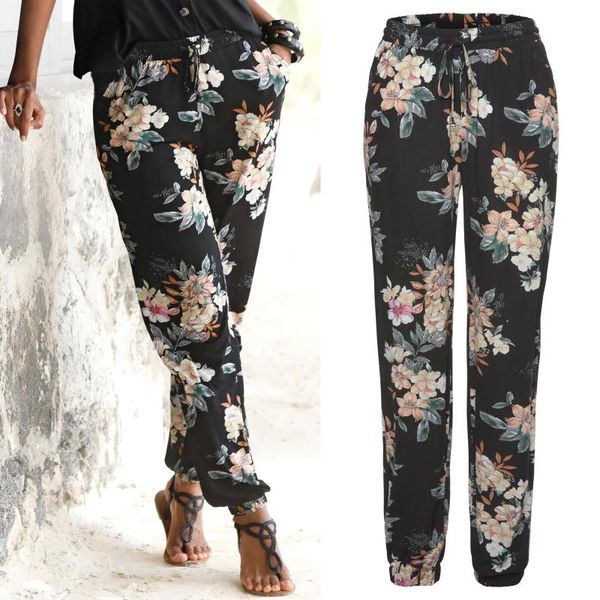 

women's leggings seamless legging women elastic waist floral printing easy fitness long pants boho pockets leggins pantalones de mujer, Black