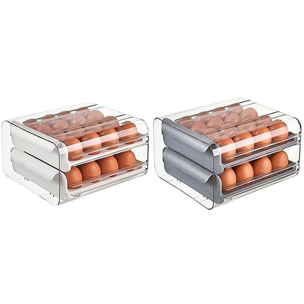 

grid egg storage double-layer drawer type box for fridge container shelf saving kitchen bottles & jars