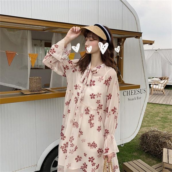

casual dresses women's chic ins kawaii ulzzang vintage floral loose dress female sweet harajuku punk clothes for women lovely, Black;gray